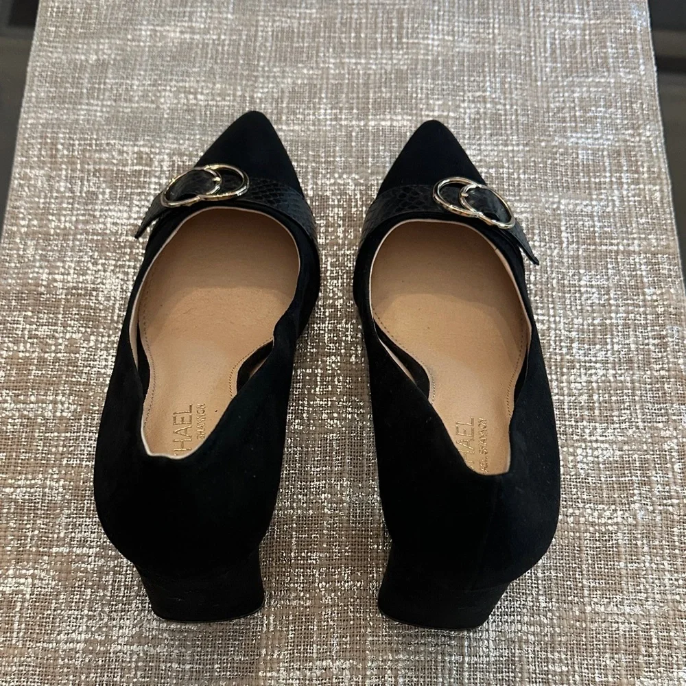 Michael By Michael Shannon Izabella Black Suade Block Heels Shoes with Buckle